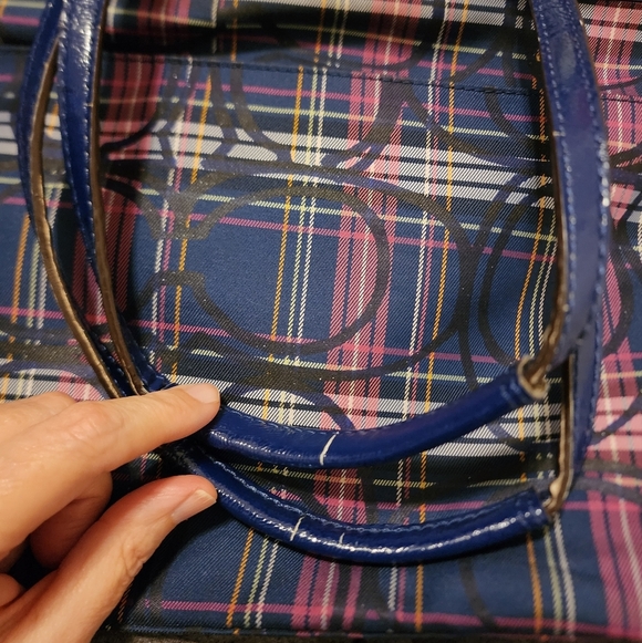 Preowned vintage tartan Coach blue and‎ purple bag - Picture 3 of 7